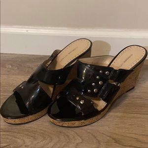 Adrienne Vittadini Black Studded Corkscrew Wedges